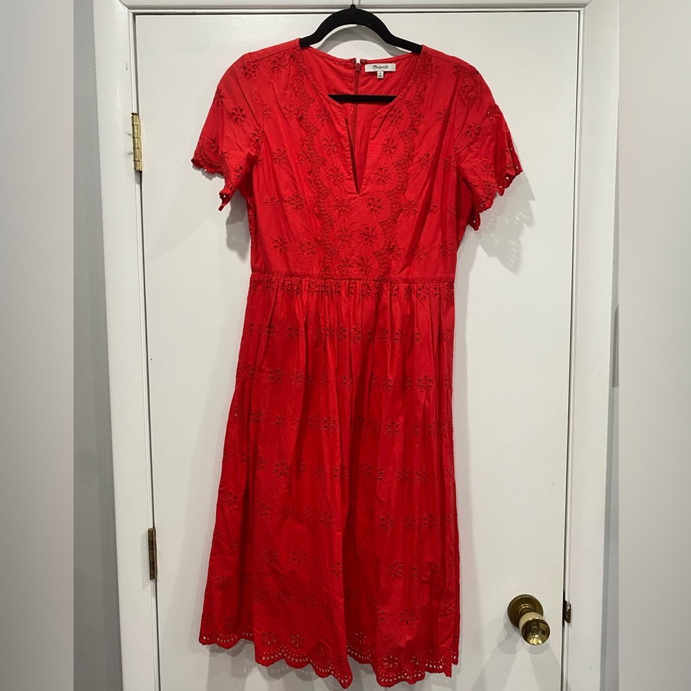 Madewell Red Embroidered Knee Length Dress